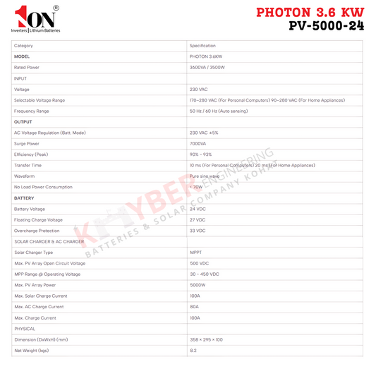 1ON Photon Pro Hybrid Solar Inverter PV-5000-24 (3.6KW)